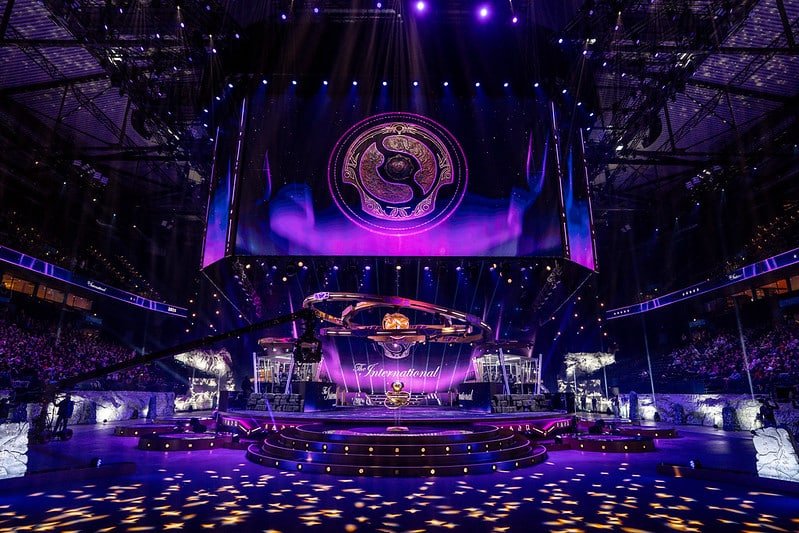 The International 2025 Dota 2 tournament stage in Barclays Arena, Hamburg, Germany