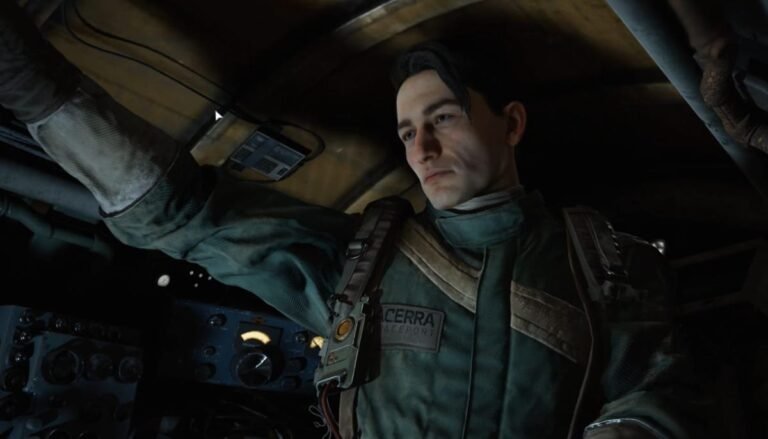 Arc Raiders character is inside a dimly lit cockpit, focused and contemplative