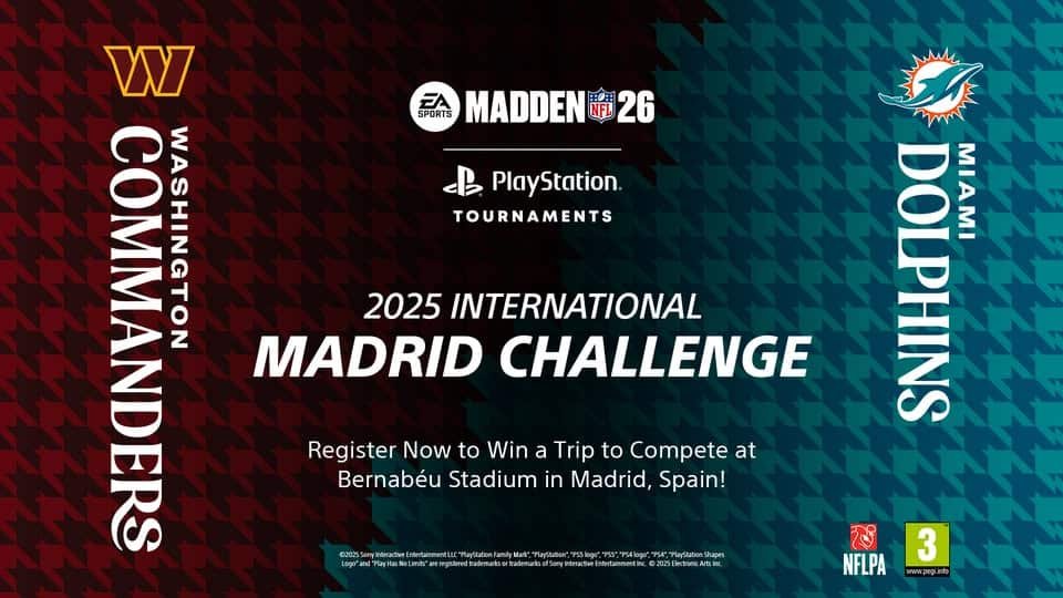 EA Madden NFL 26 International Madrid Challenge and PlayStation Tournaments promotional graphic
