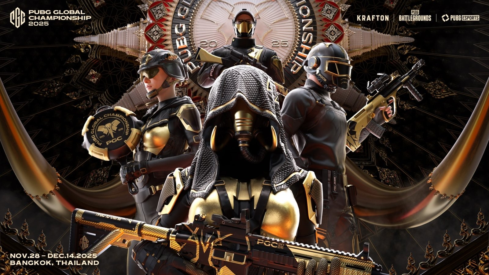 PUBG Pick'em Challenge for Global Championships during PUBG United 2025 announcement graphic featuring esports skins