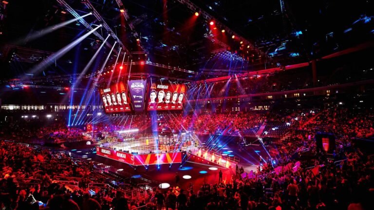 Image of StarLadder Berlin Major 2019 stage illuminated with red lighting