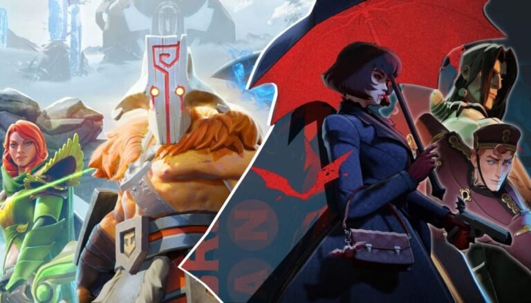 Artwork comparing heroes from Dota 2 with characters from Deadlock to highlight differences between the two games