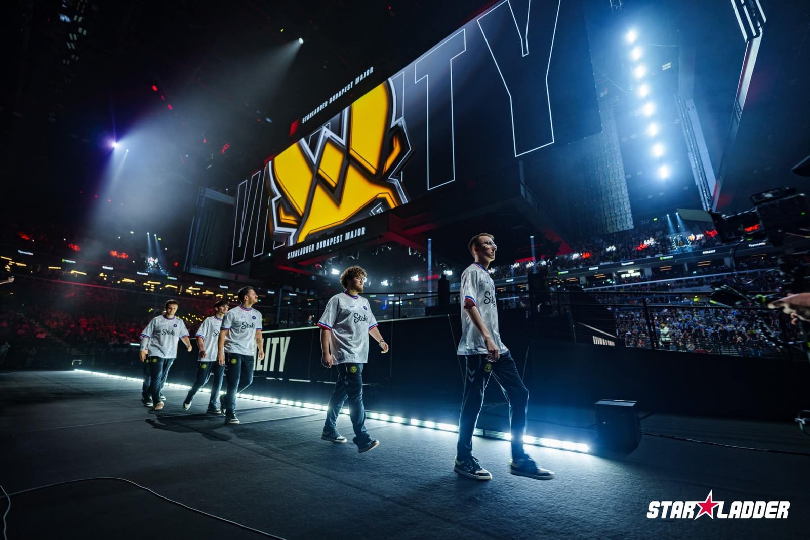 Image of Team Vitality Counter-Strike team walking past stage at StarLadder Budapest Major 2025