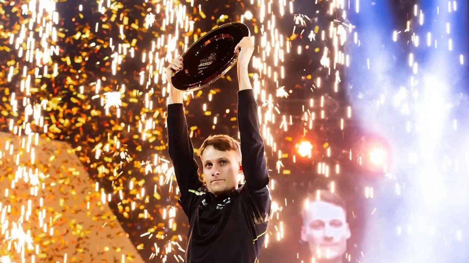Image of StarCraft II player Serral celebrating victory at Esports World Cup 2025