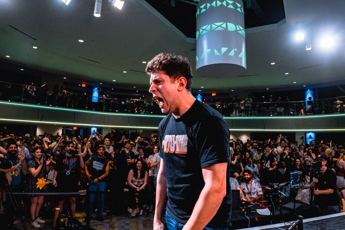 Cody Schwab celebrating at tournament.